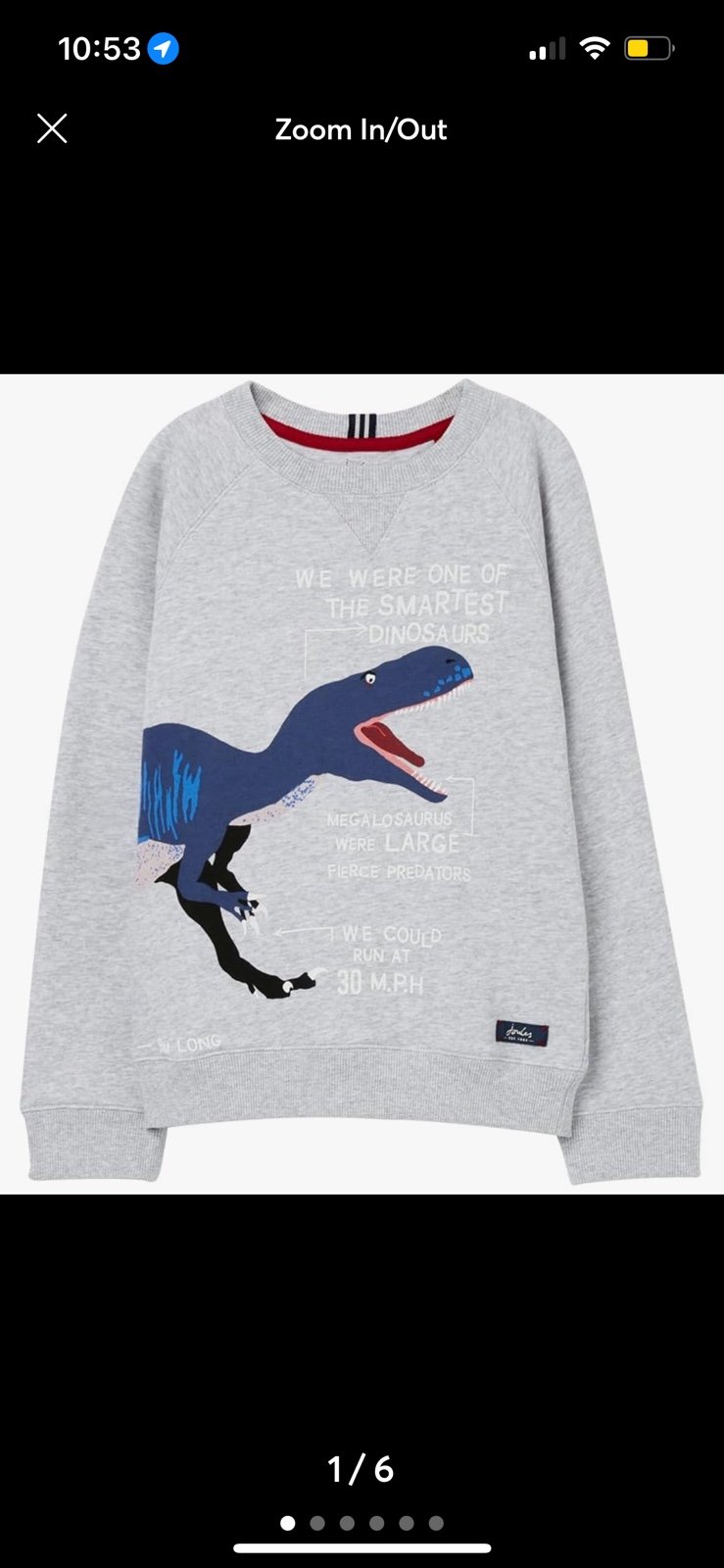 NWT Boys size 8 Joules Gray Long Sleeve Dinosaur Sweatshirt