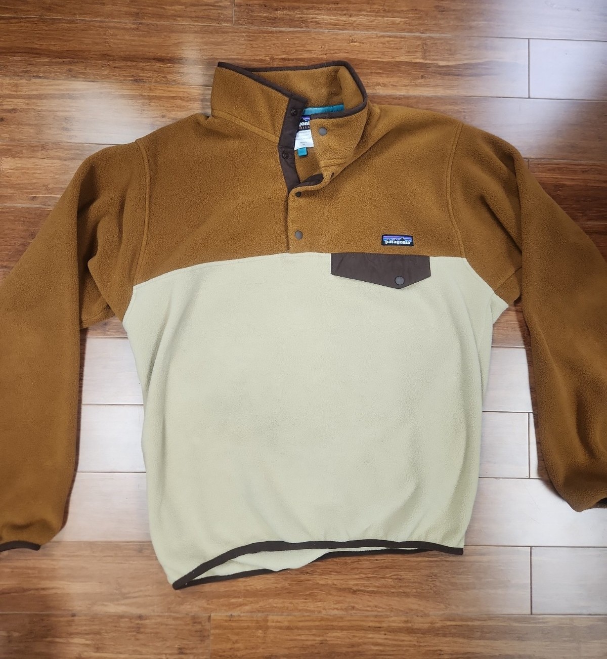 Patagonia Mens M Brown Beige Synchilla Snap-T Fleece Pullover Sweater Jacket