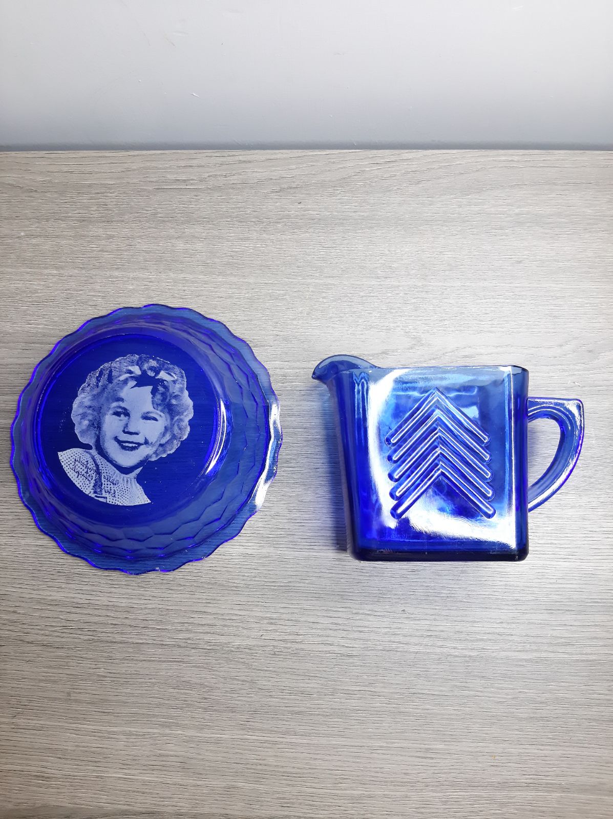 Cobalt blue Shirley Temple bowl and pitc