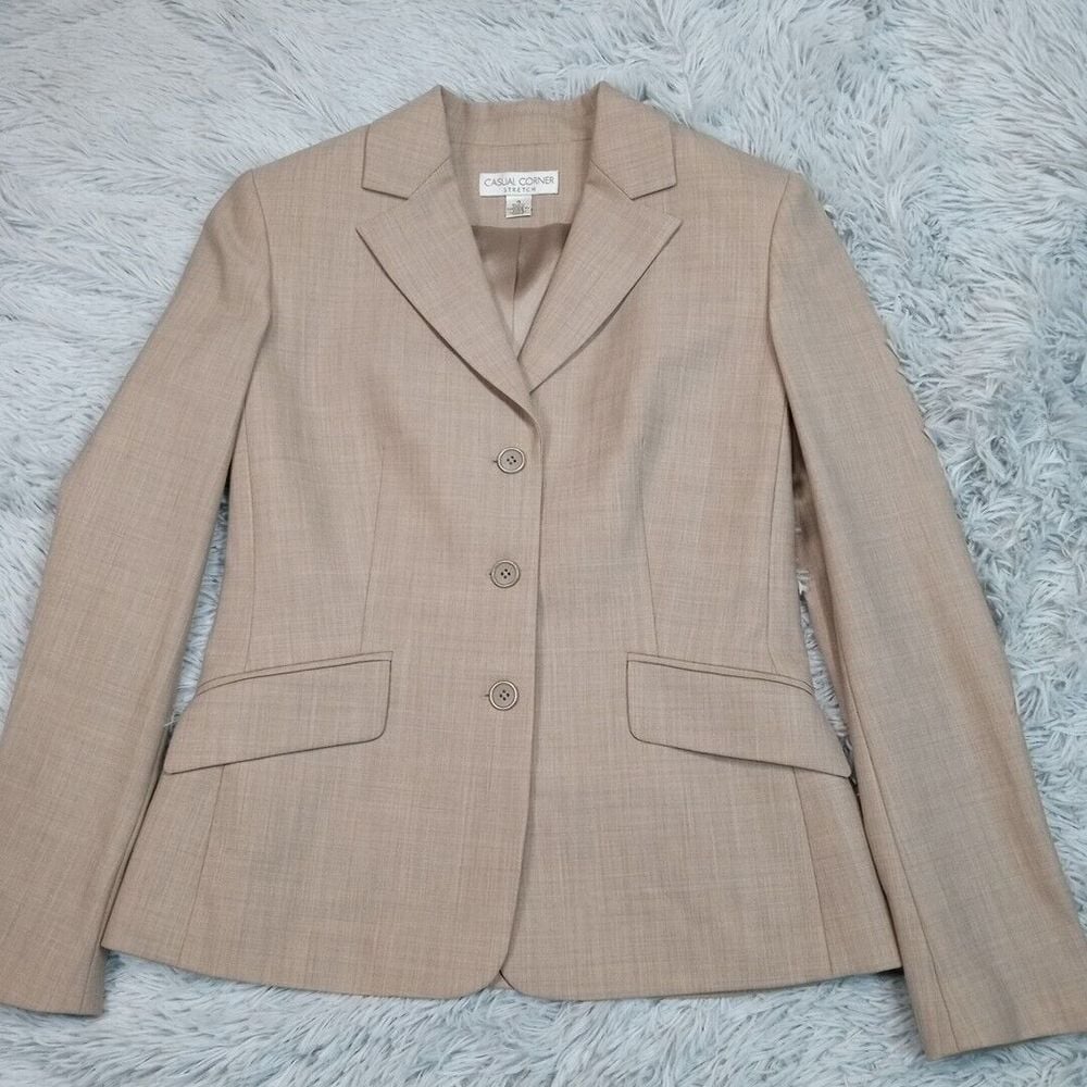 Vintage Casual Corner Jacket Womens 4 Biege Wool Blend Blazer Faux Pockets