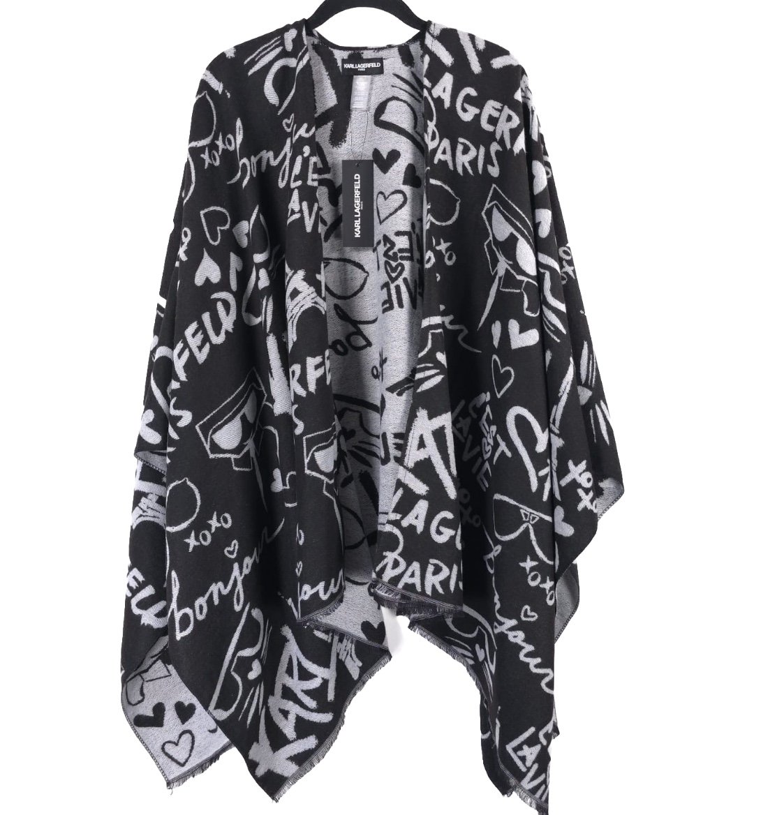 NWT KARL LAGERFELD LOGO Blanket Poncho Shawl Open Front Rayon Blend L4WC7875 O/S