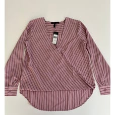 BCBG Max Azria Womens Pink Faux Wrap High Low Striped Blouse Shirt Size M