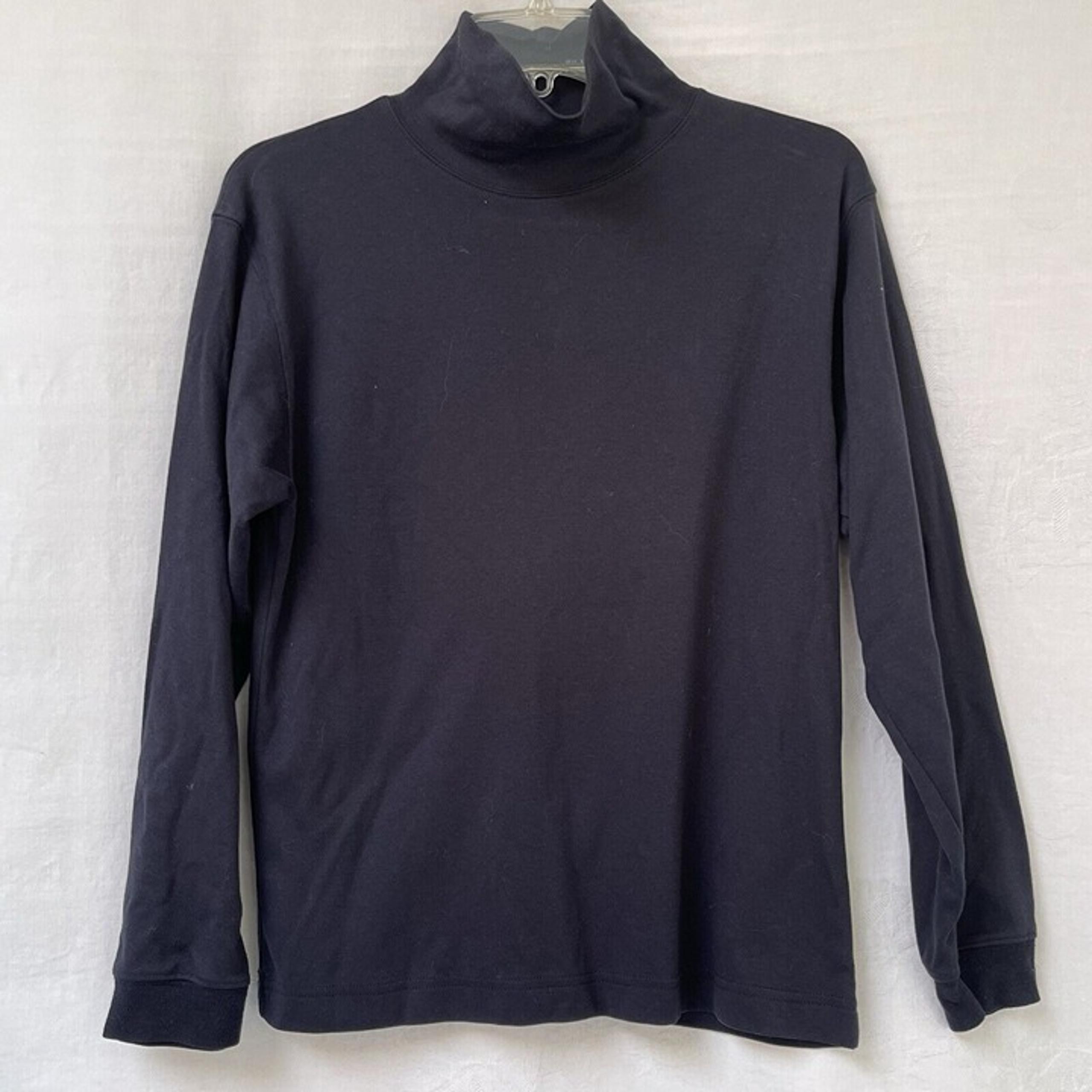 LL Bean Top Womens Small 100% Cotton Long Sleeve Mock Neck Black Vintage