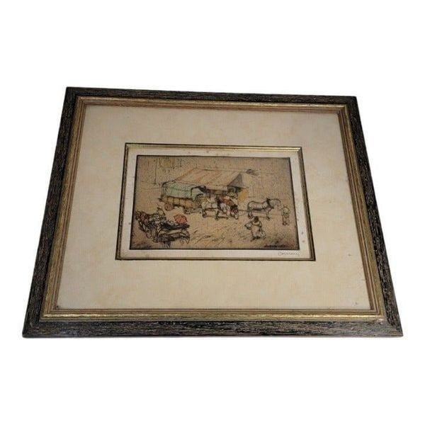 Armand Coussens Tinted Etching Print Signed Numbered Louvre French Covered Wagon