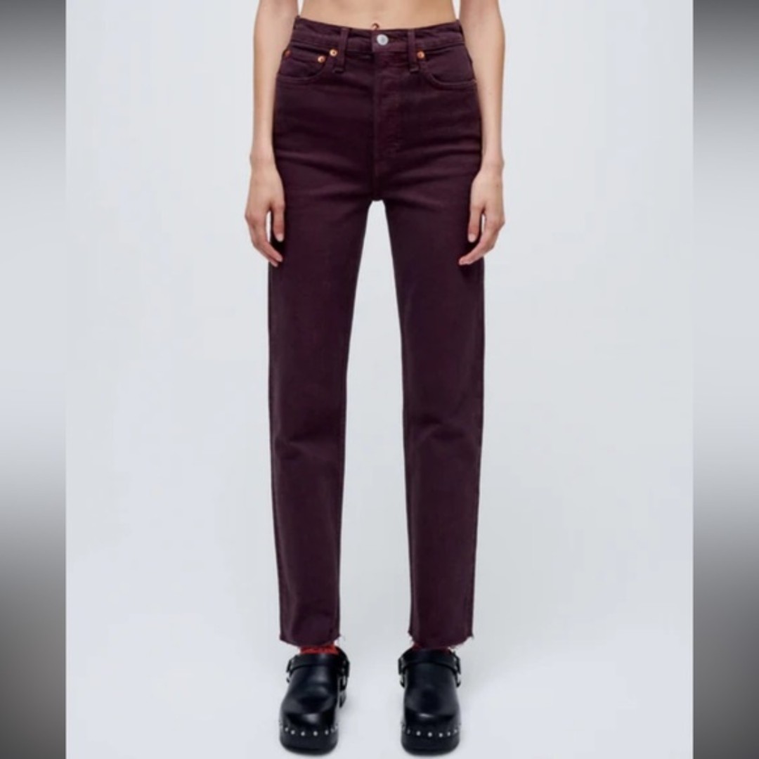 Re/done Originals 70'S Ultra High Rise Stove Pipe Jeans In Washed Plum 31