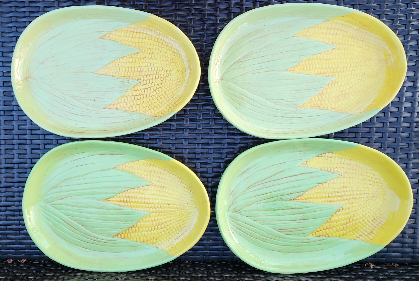 4 Vintage Corn on the Cob Themed Ceramic Plates