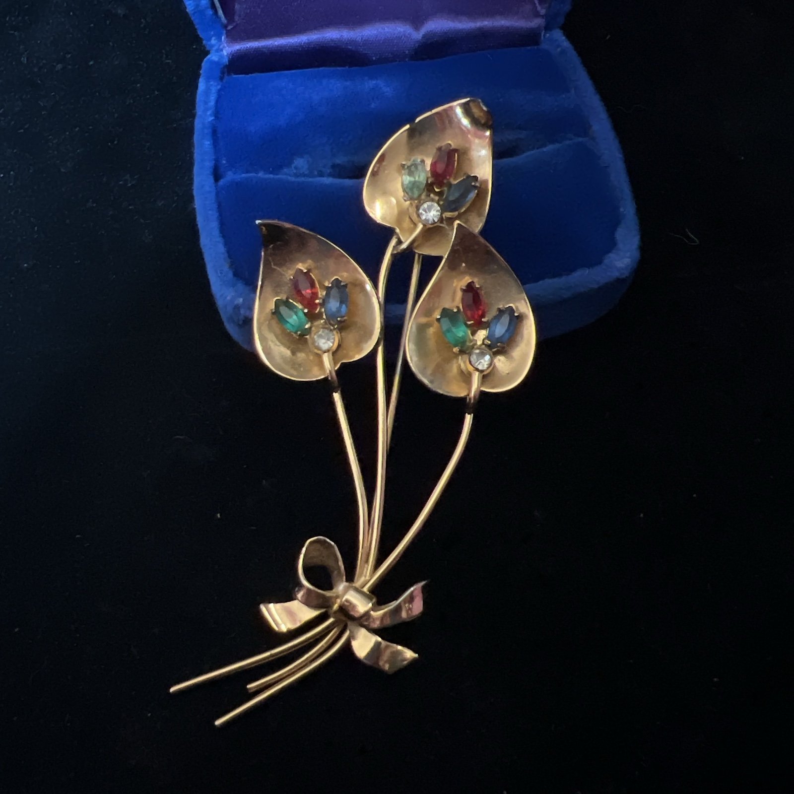 Rare 40‘s Vintage signed CORO Sterling horse Rhinestone goldtone Flower Brooch