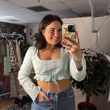 Kimchi Blue Scarlett Cropped Broderie Blouse Blue Size Small
