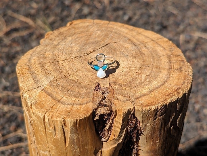 Zuni Mother of Pearl Turquoise Inlay Rings Mini Angel Native Am Jewlery Sz 5.25*