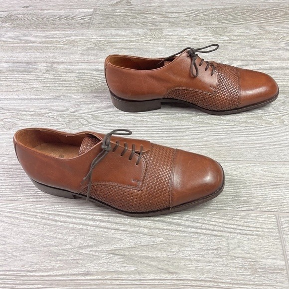 Nwts NORDSTROM Woven Leather Oxford Mens 12 W Cognac Brown Made in Italy Preppy