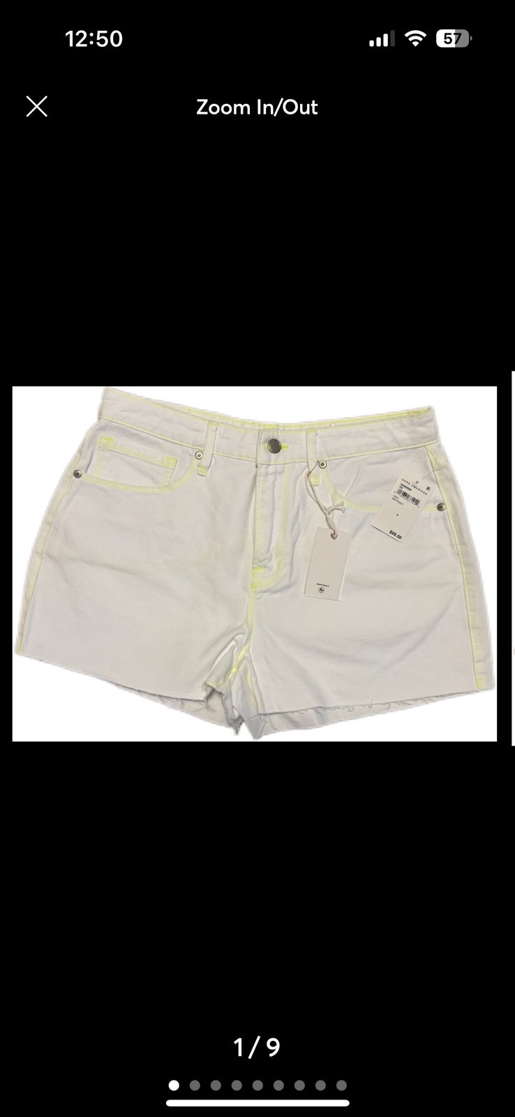Good American white denim shorts