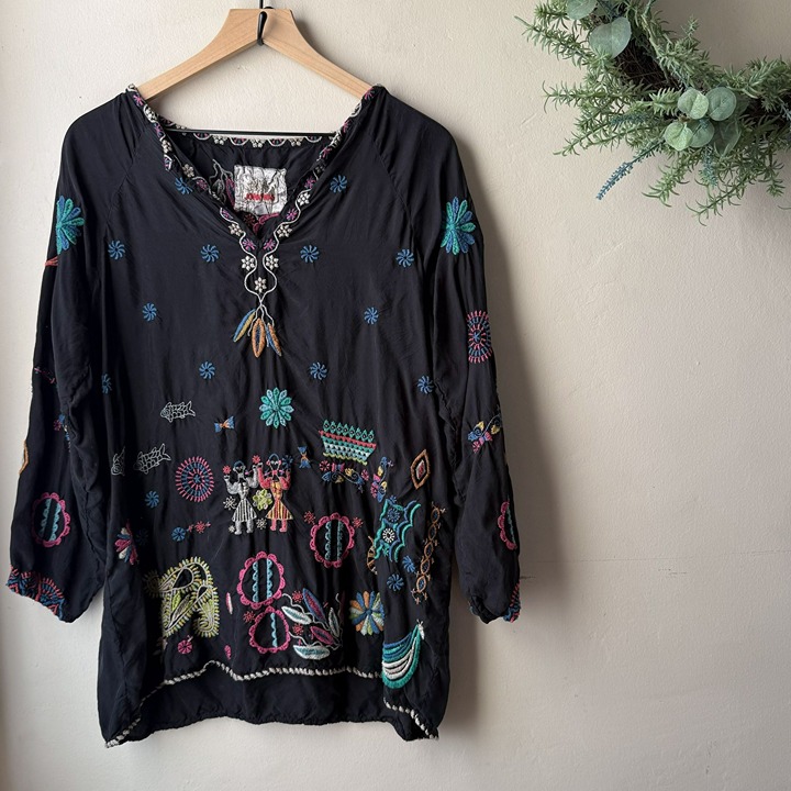 Johnny Was Black Embroidered Parker Blouse