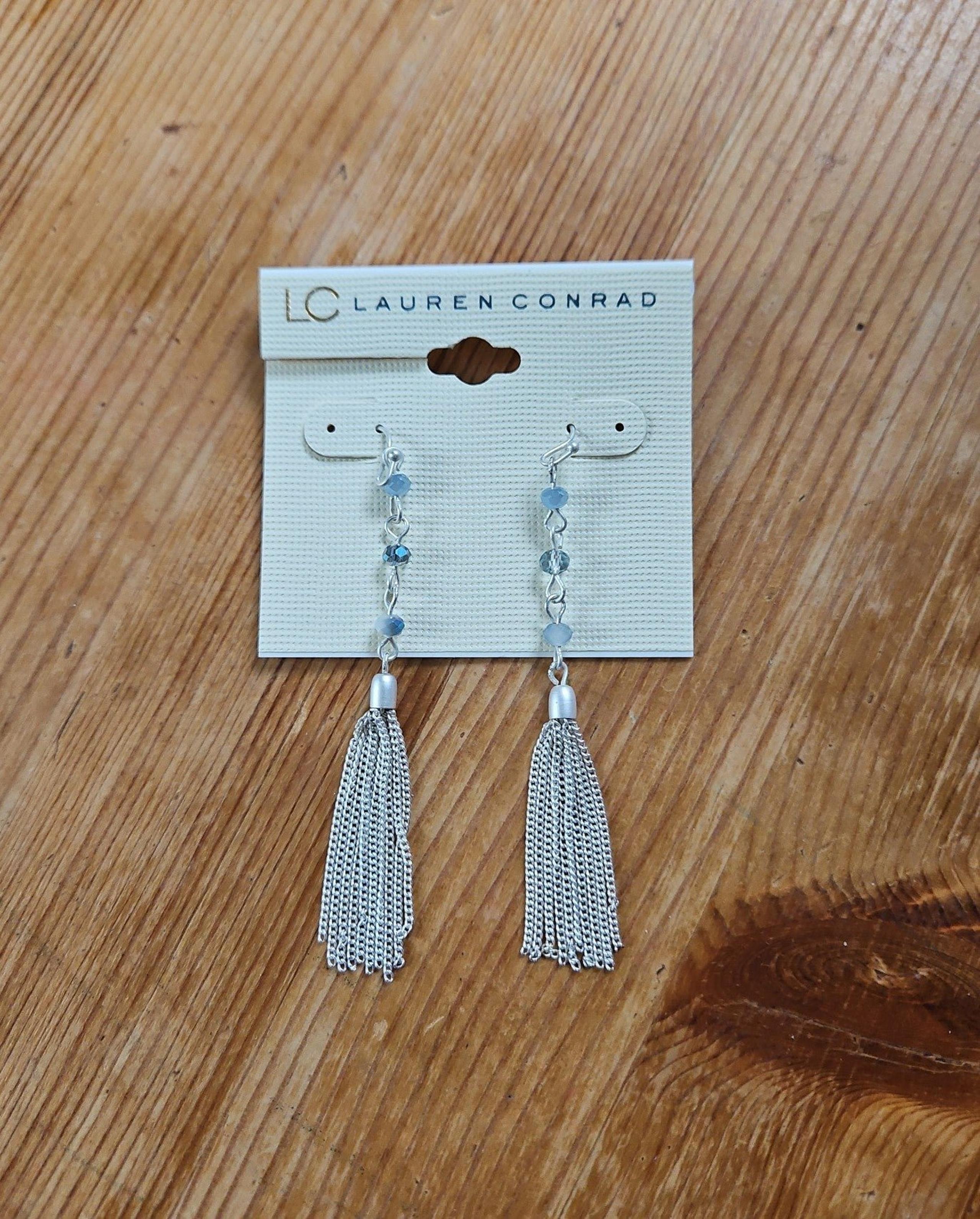 Lauren Conrad Silver Tone Tassle with Blue, Earrings