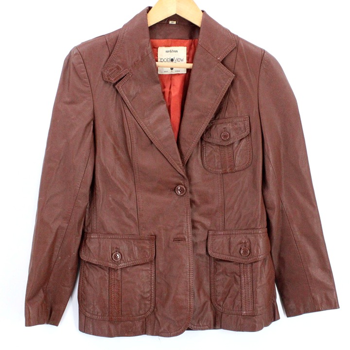 Vintage Nordstrom Point Of View Shop Leather Jacket Women's Brown Size 10