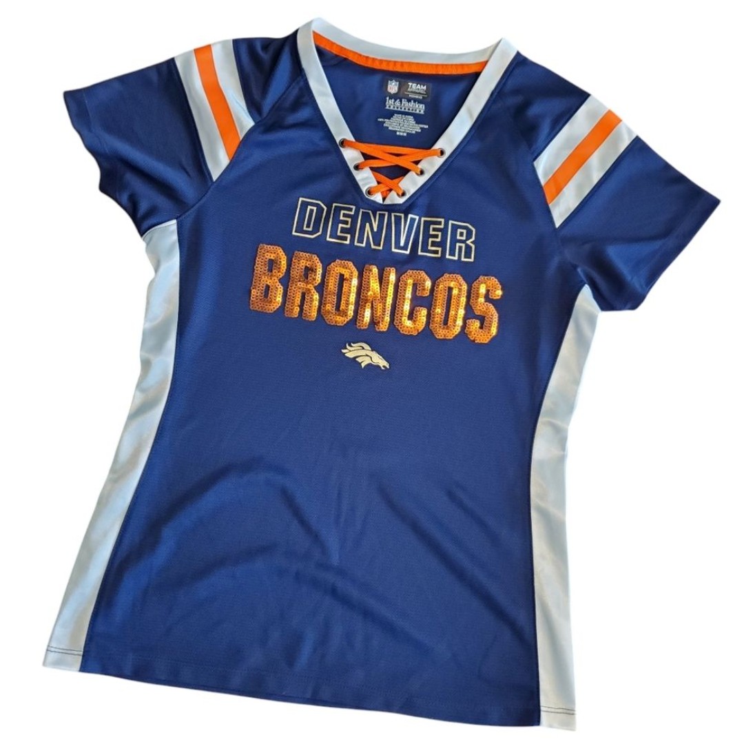 NFL Denver Broncos Women's blue sequin football Jersey medium