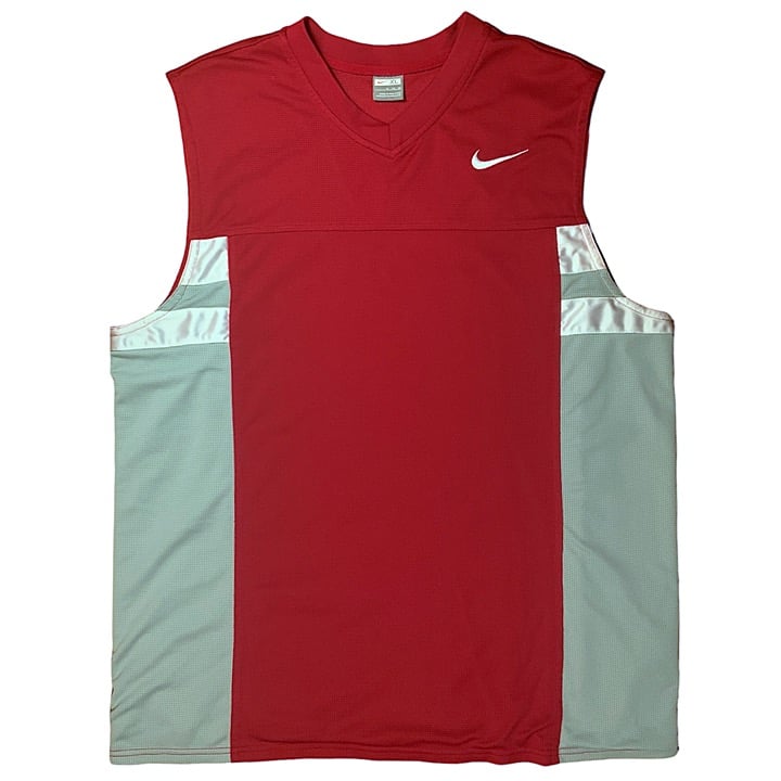 Vintage NIKE Tank Top Sleeveless Double-Lined Mesh Jersey Mens Size XL Red Gray