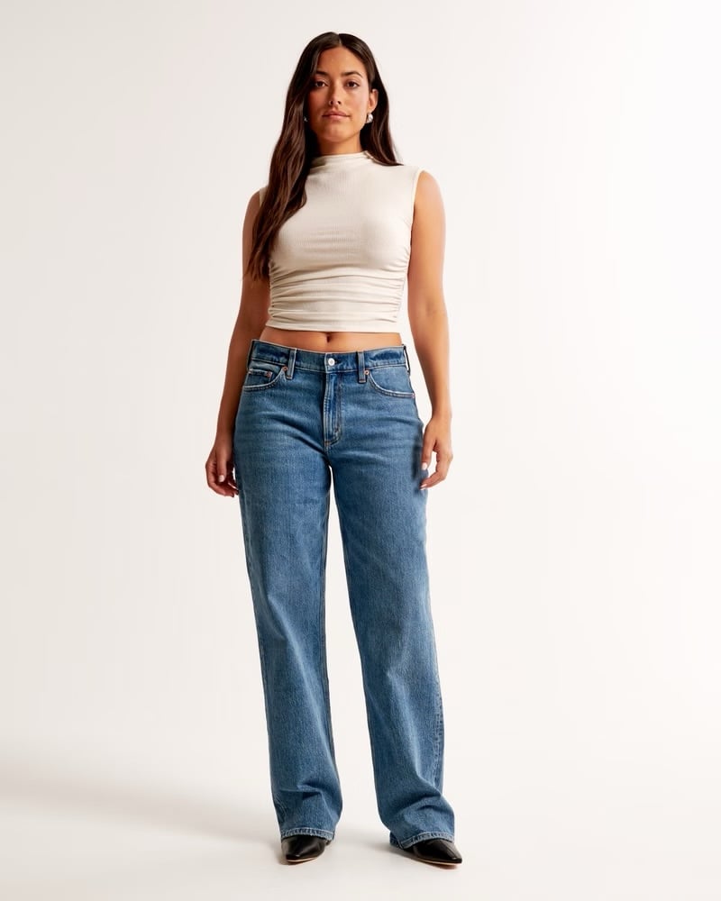 A&F Abercrombie Curve Love Low Rise Baggy Jean