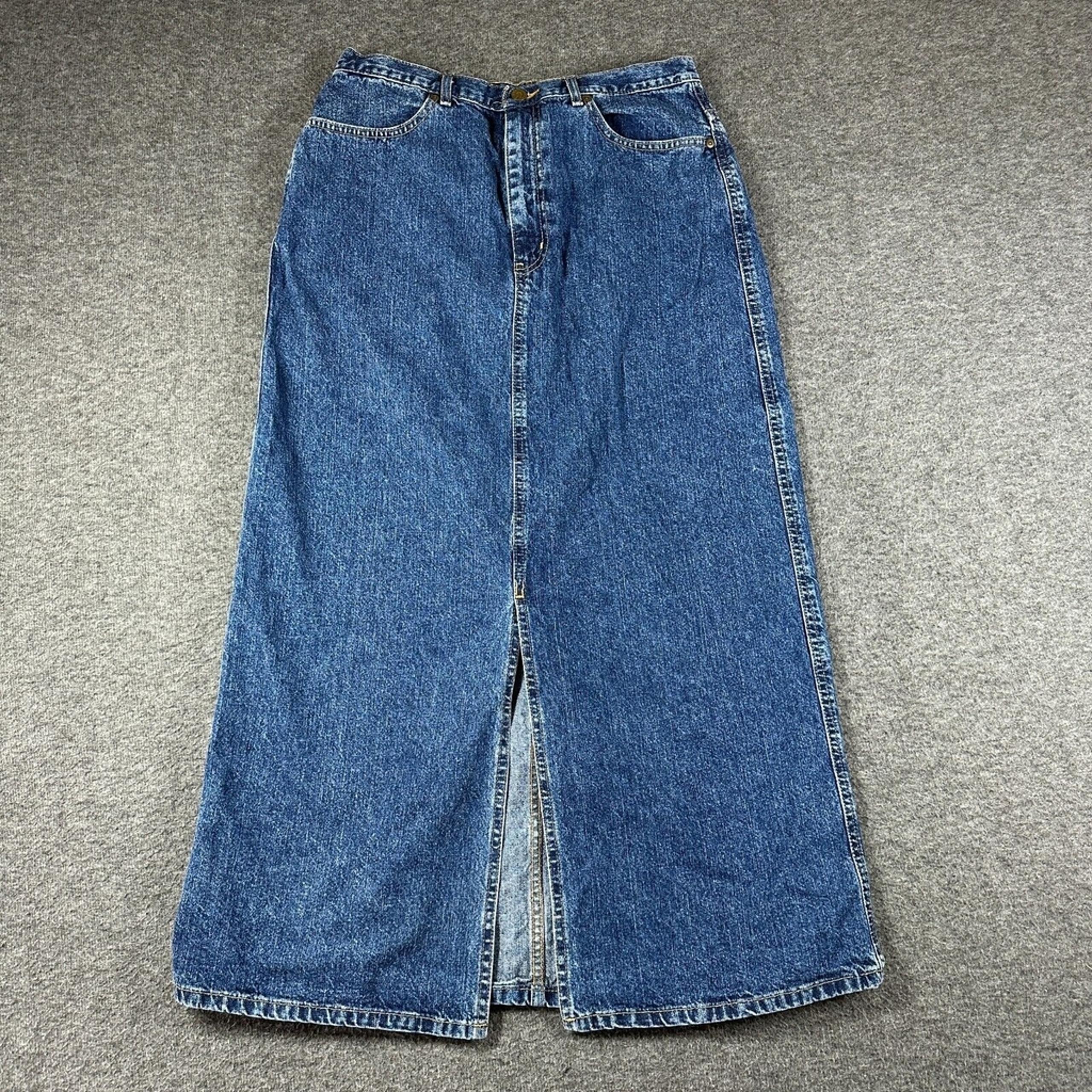 Vintage Eddie Bauer Denim Maxi Skirt Womens Size 12 Front slit Medium Wash