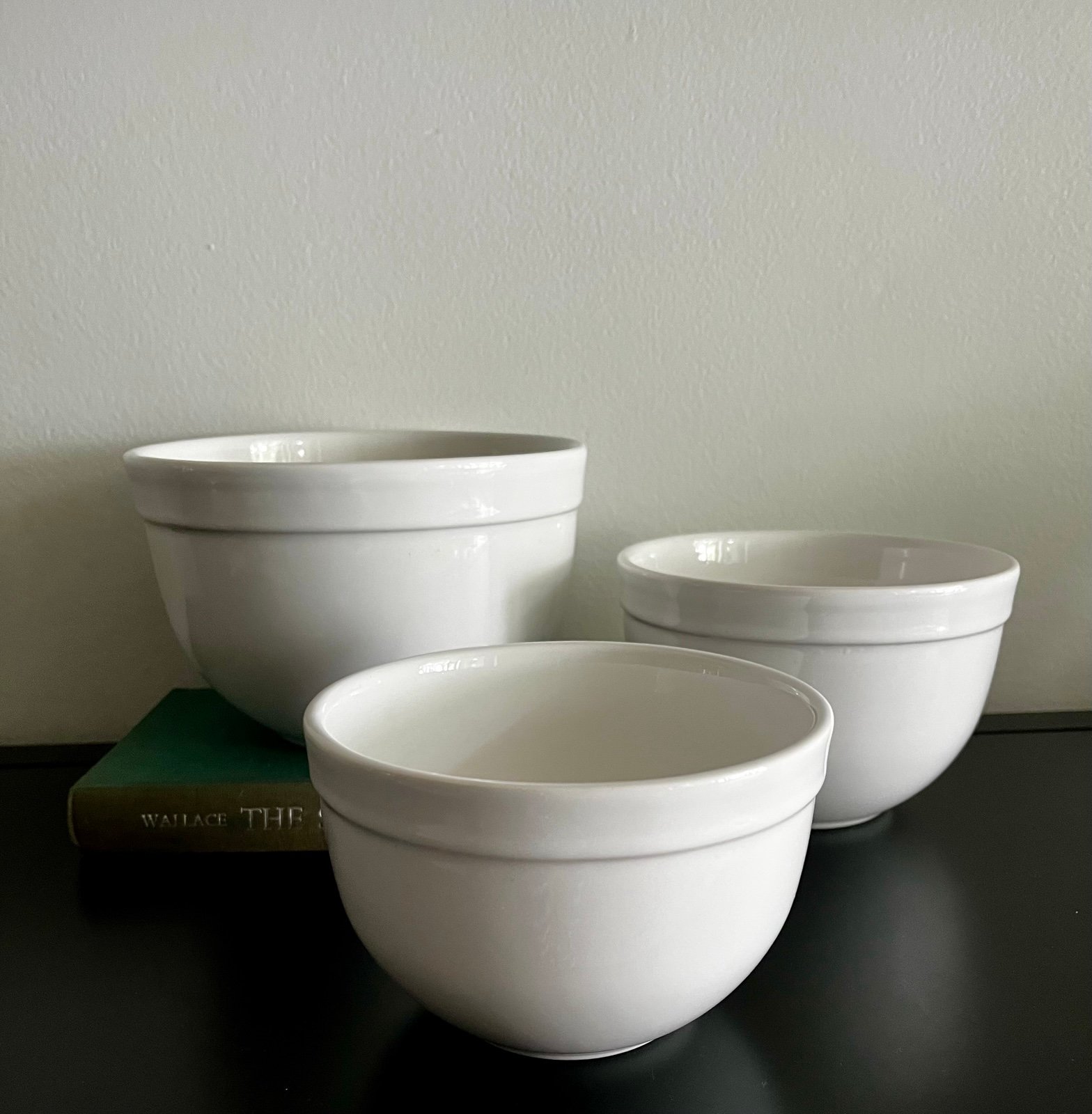 Set Of 3 Crate & Barrel White Nesting Mixing Bowl Made in Portugal