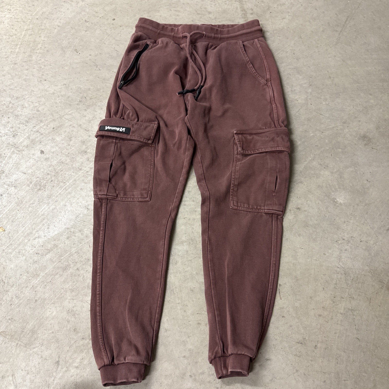 Youngla Pants Medium Vintage Maroon Cargo Side Pocket Gym Workout Taper EUCx