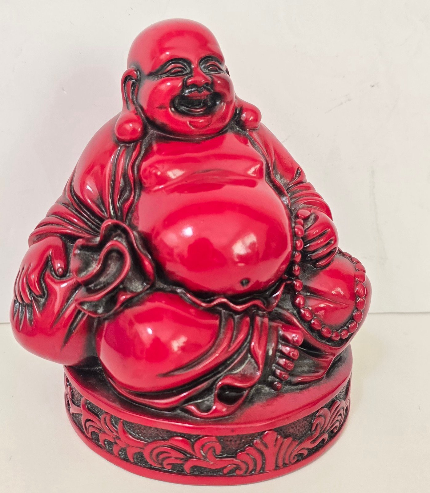 Buddhahome fengshui red coral carving good luck wealth fortune Maitreya Buddha