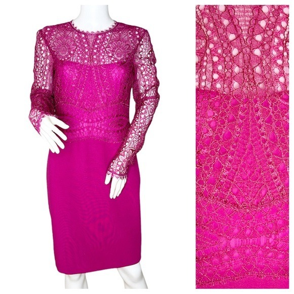 NWT. Emilio Pucci Fuchsia Sheath Dress Lace Pattern Size EUR 44