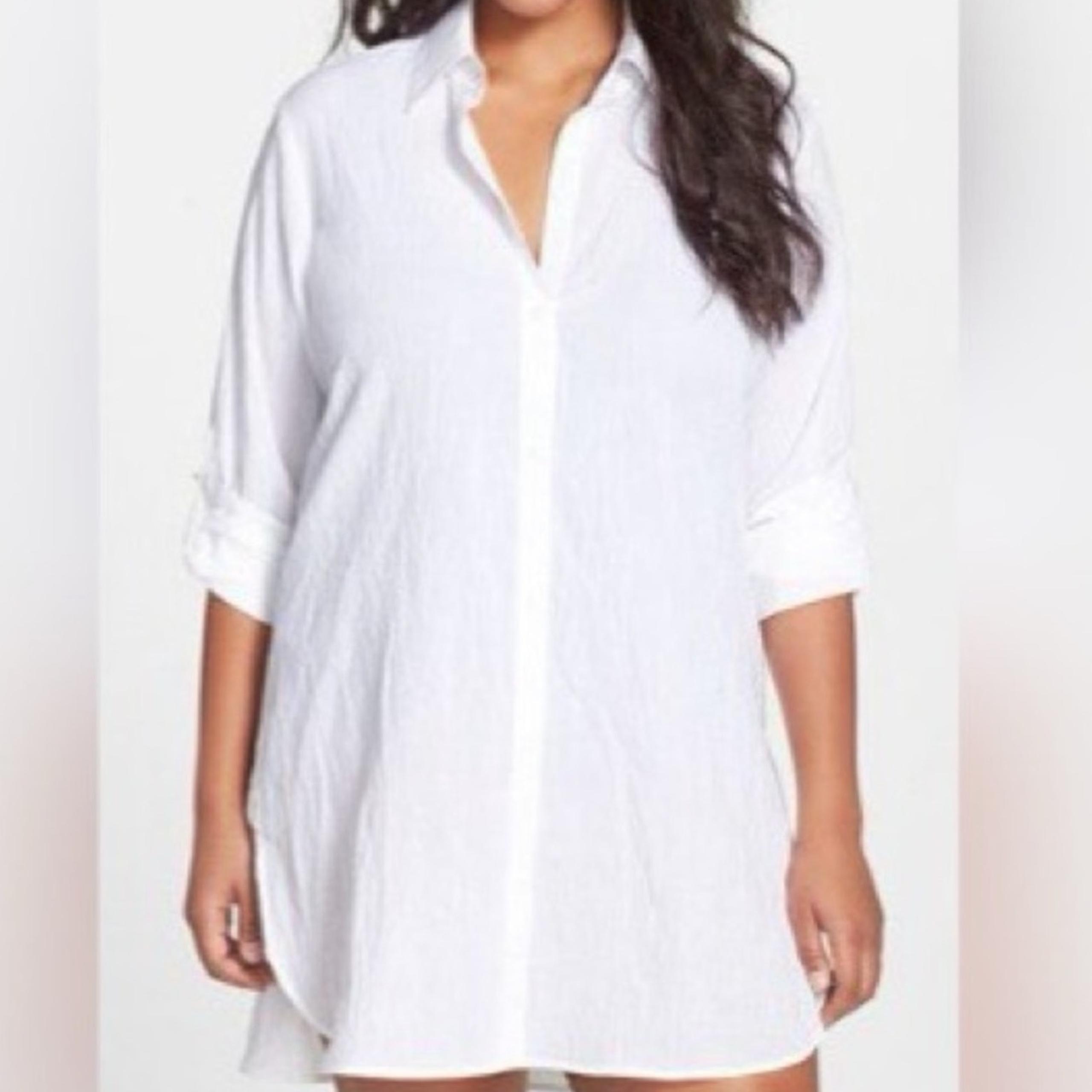 Tommy Bahama Women’s White Medium Button Up Tunic Top Oversized Beach