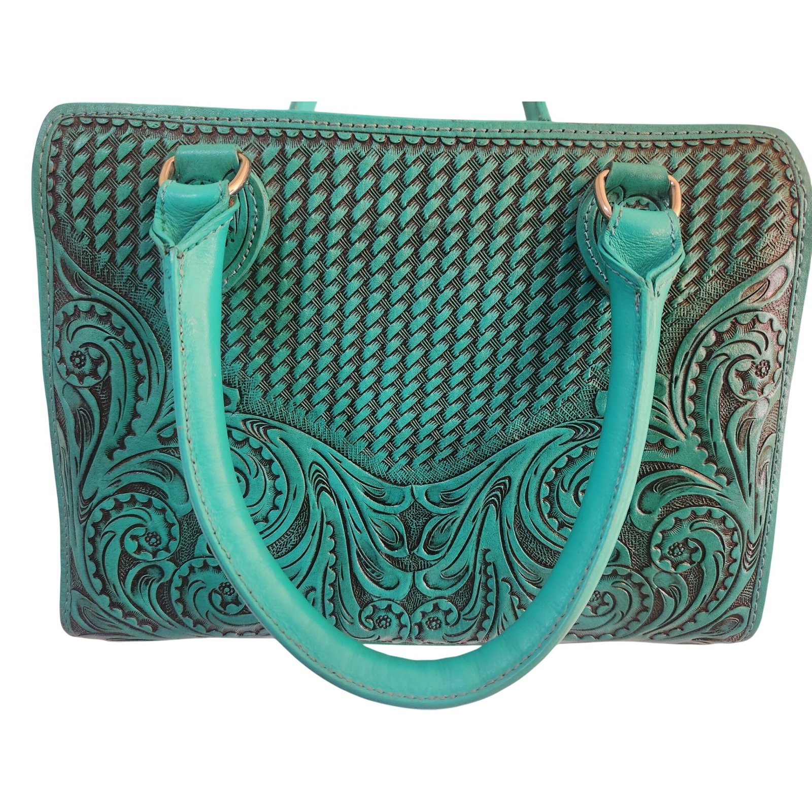 Virginia hand tooled turquoise leather hand bag satchel | Handmade