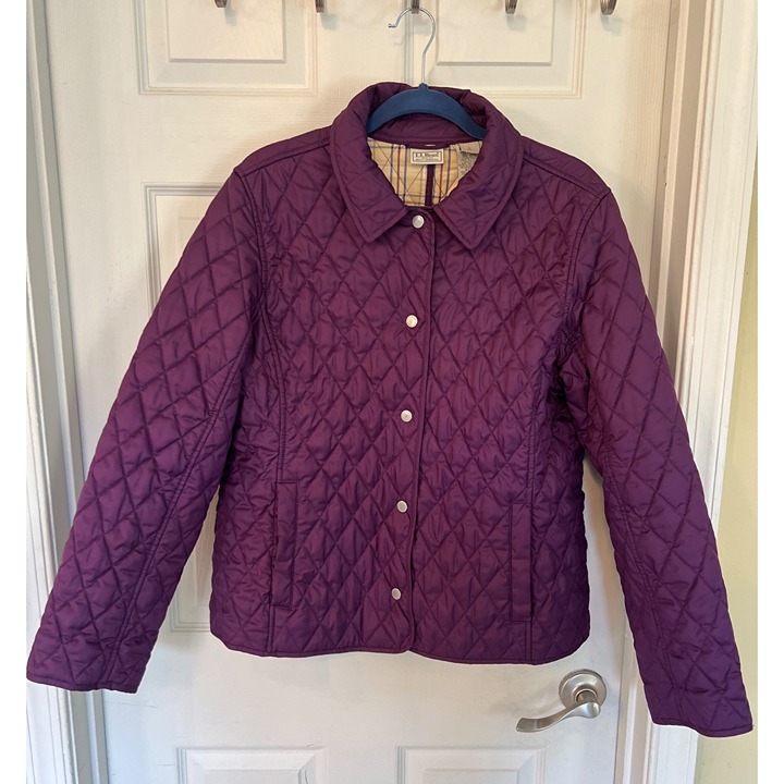 L.L. Bean Purple Quilted Button Up Jacket Women's Size Large