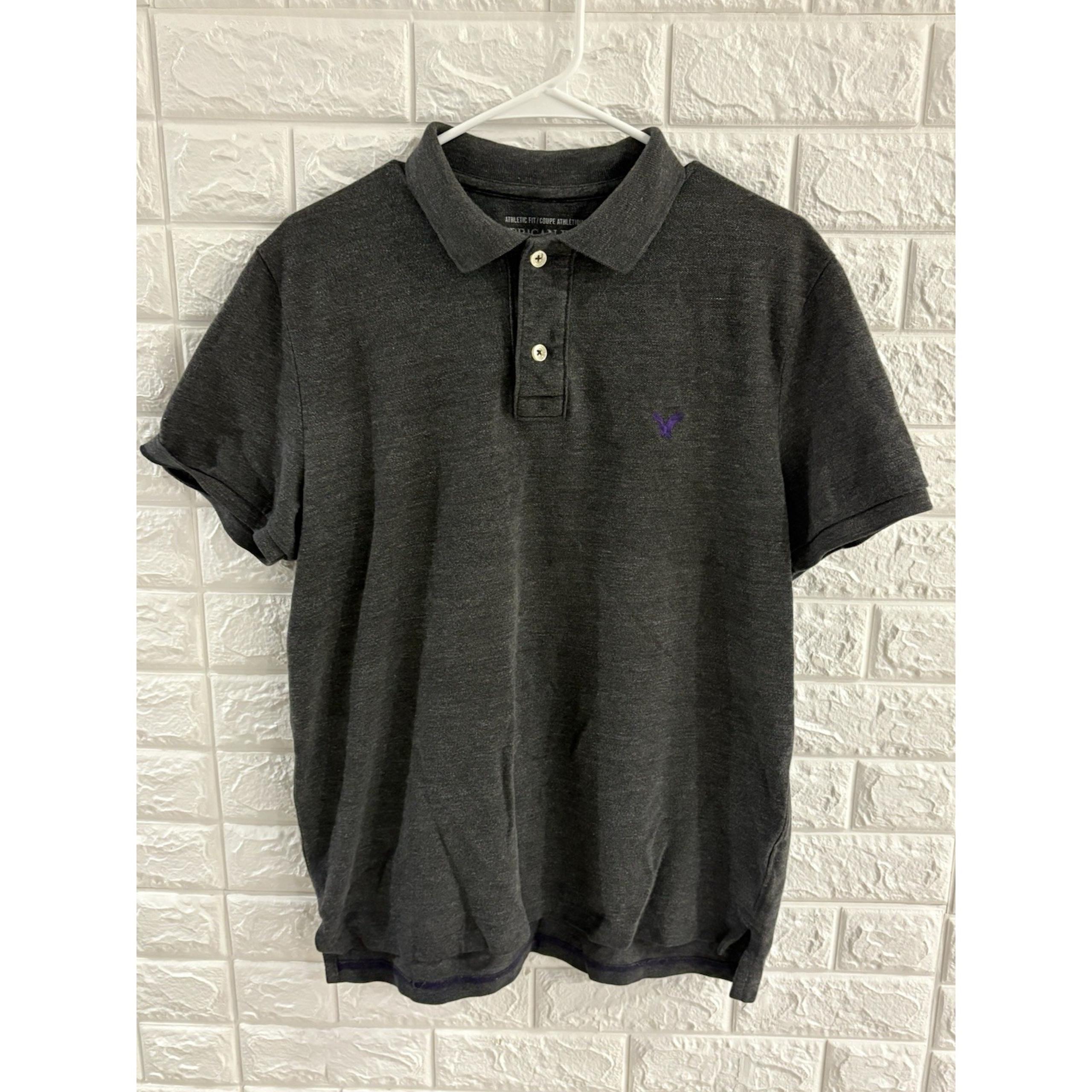 AMERICAN EAGLE MENS POLO SIZE LARGE SHORT SLEEVE GRAY ATHLETIC FIT