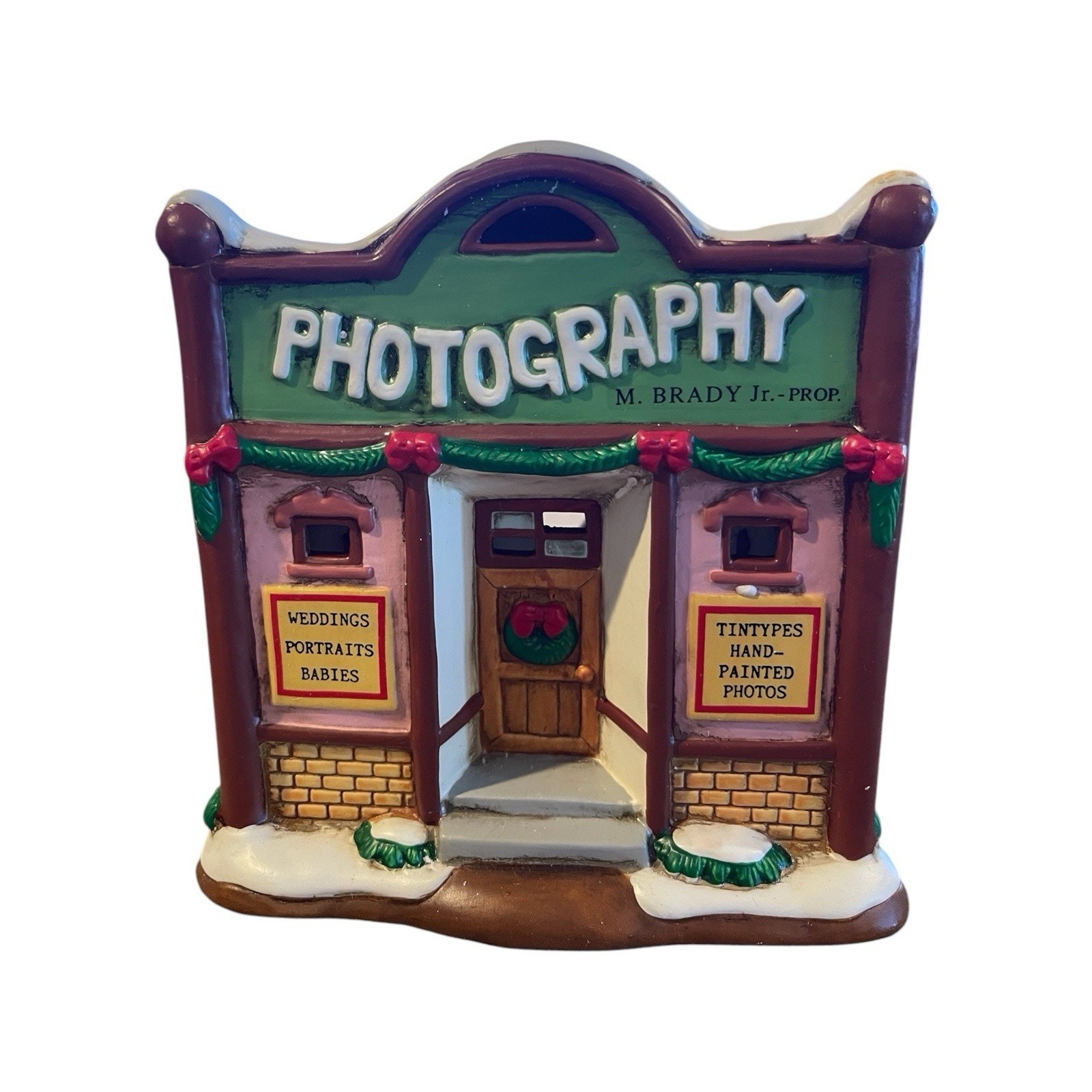 Vintage Lefton Colonial Christmas Village Photo Studio House Porcelain Deed &Box