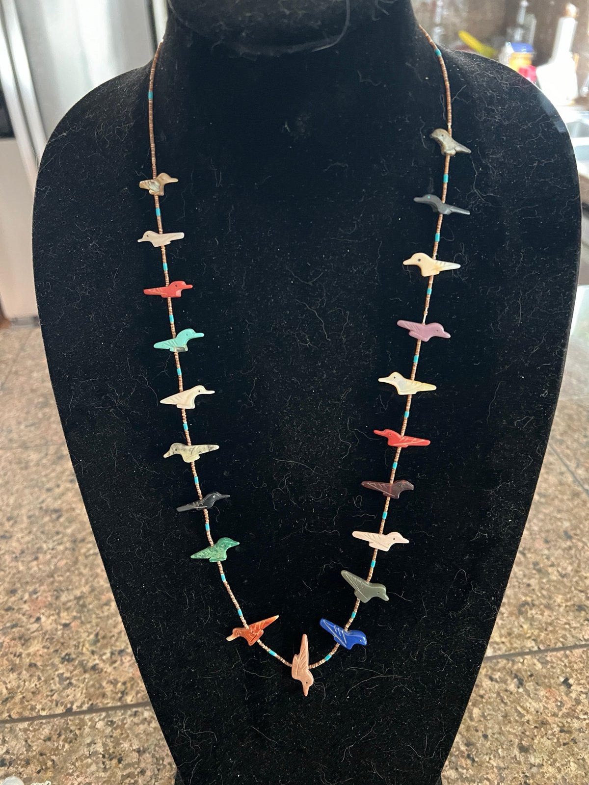 Vintage Zuni Multi-Stone Bird Fetish Necklace
