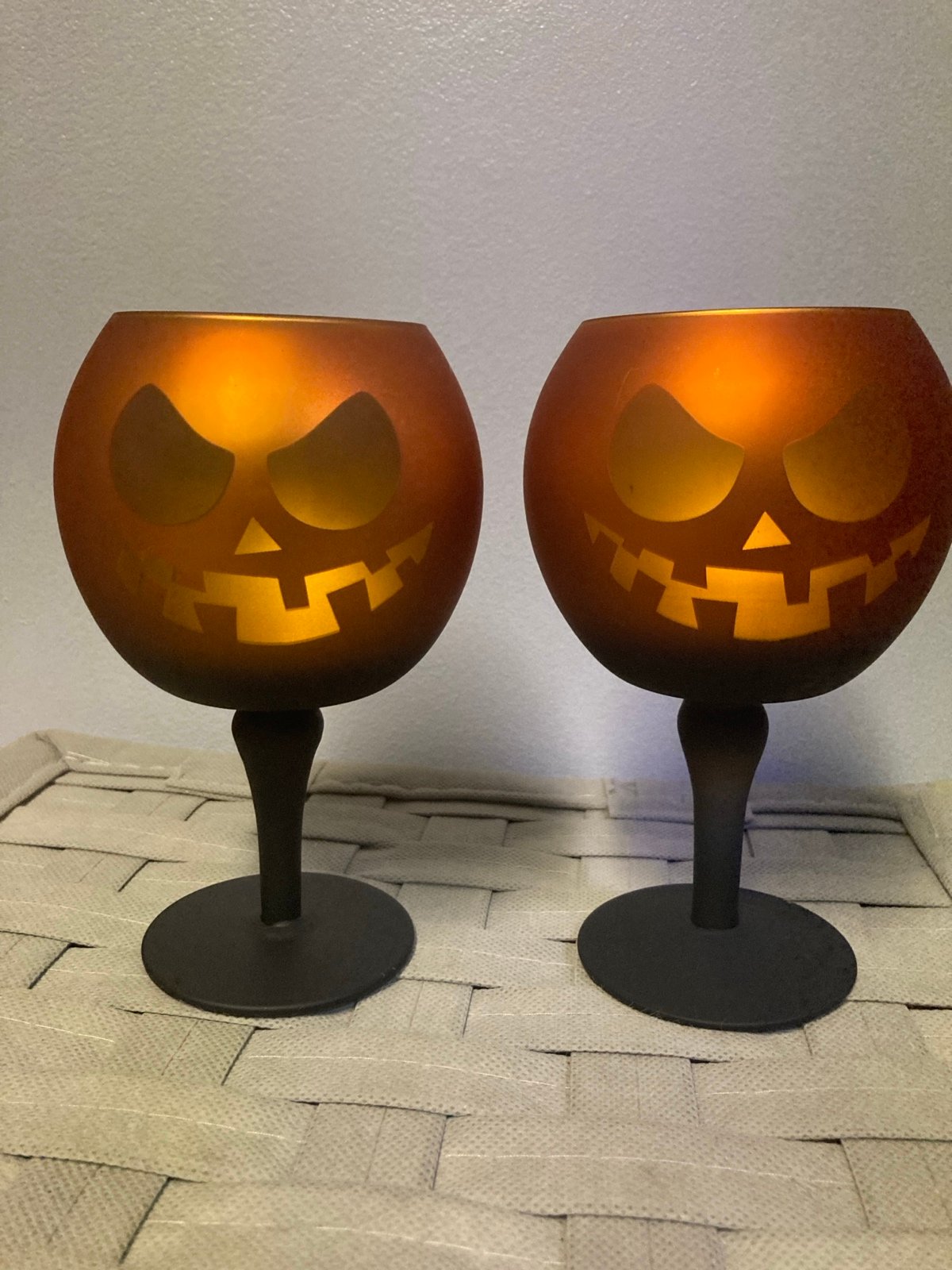 Shimmering Yankee Candle Jack-O-Lantern Goblet Pedestal Tealight Candle Holders