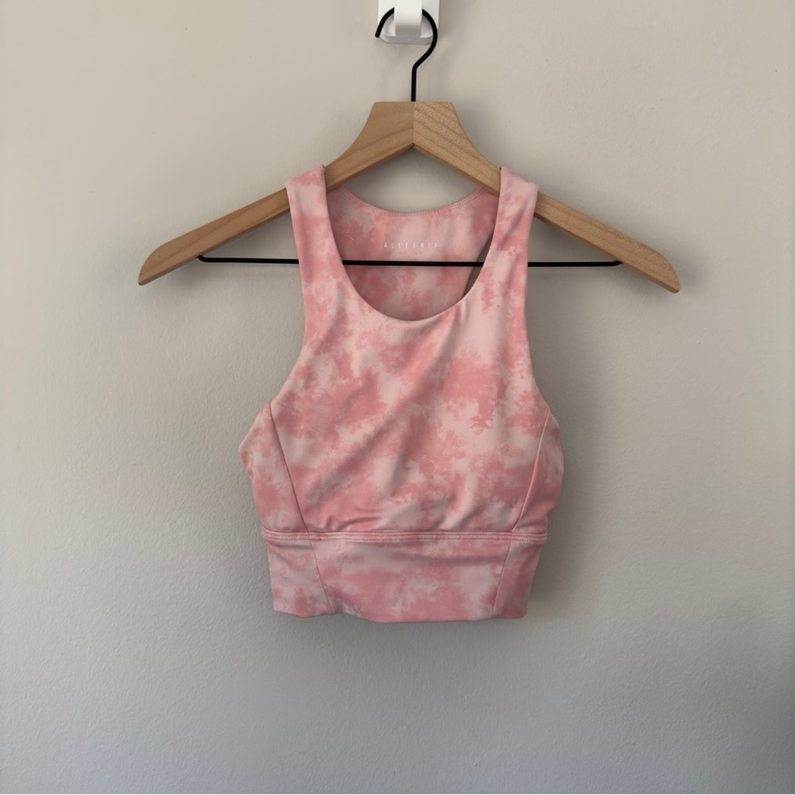 Anthropologie Allfenix Sports Bra Pink White Cloud Print Cutout Racerback Padded