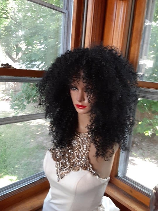 Black kinky wig afro curls 16 '' with bangs