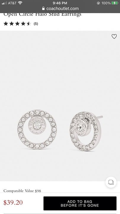 Coach Halo Earrings Silver NWT