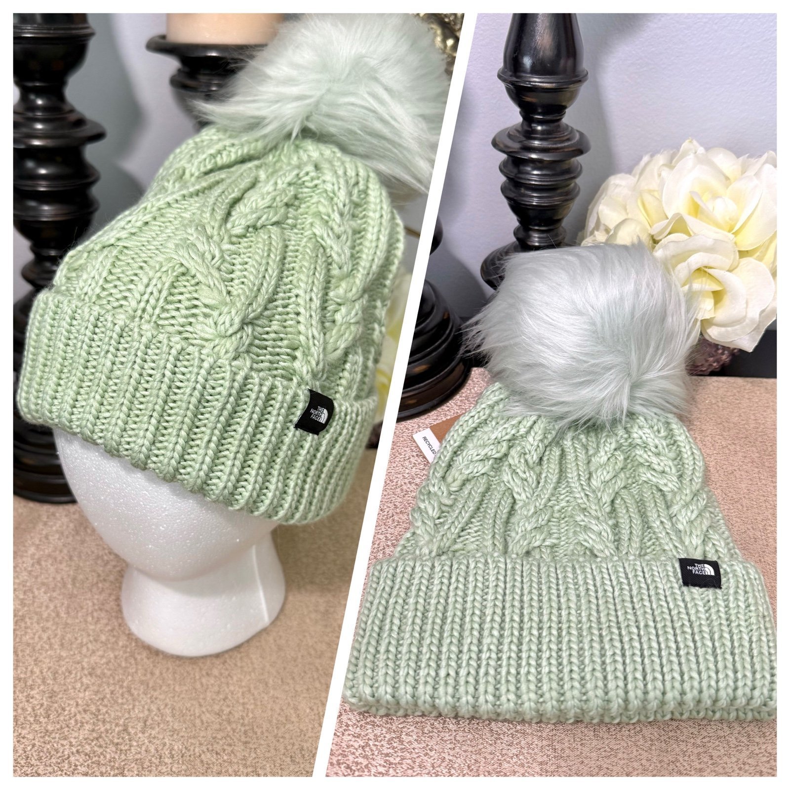 NWT The North Face Kids Fur Pom Beanie Hat