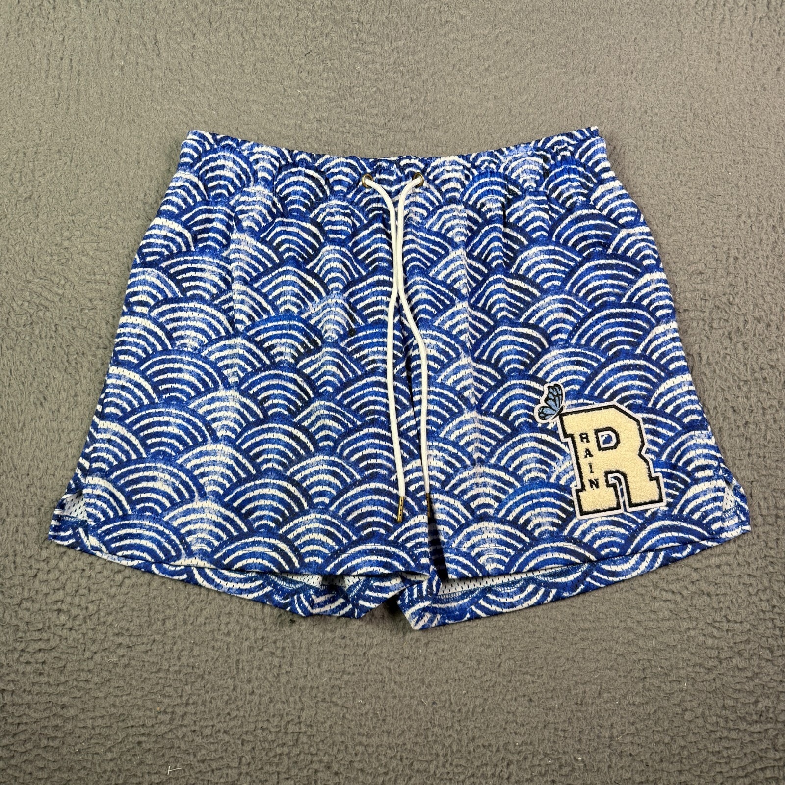 Ryoko Rain Shorts Mens XL Blue Seigaiha Waves 5 Mesh Streetwear Drawstring