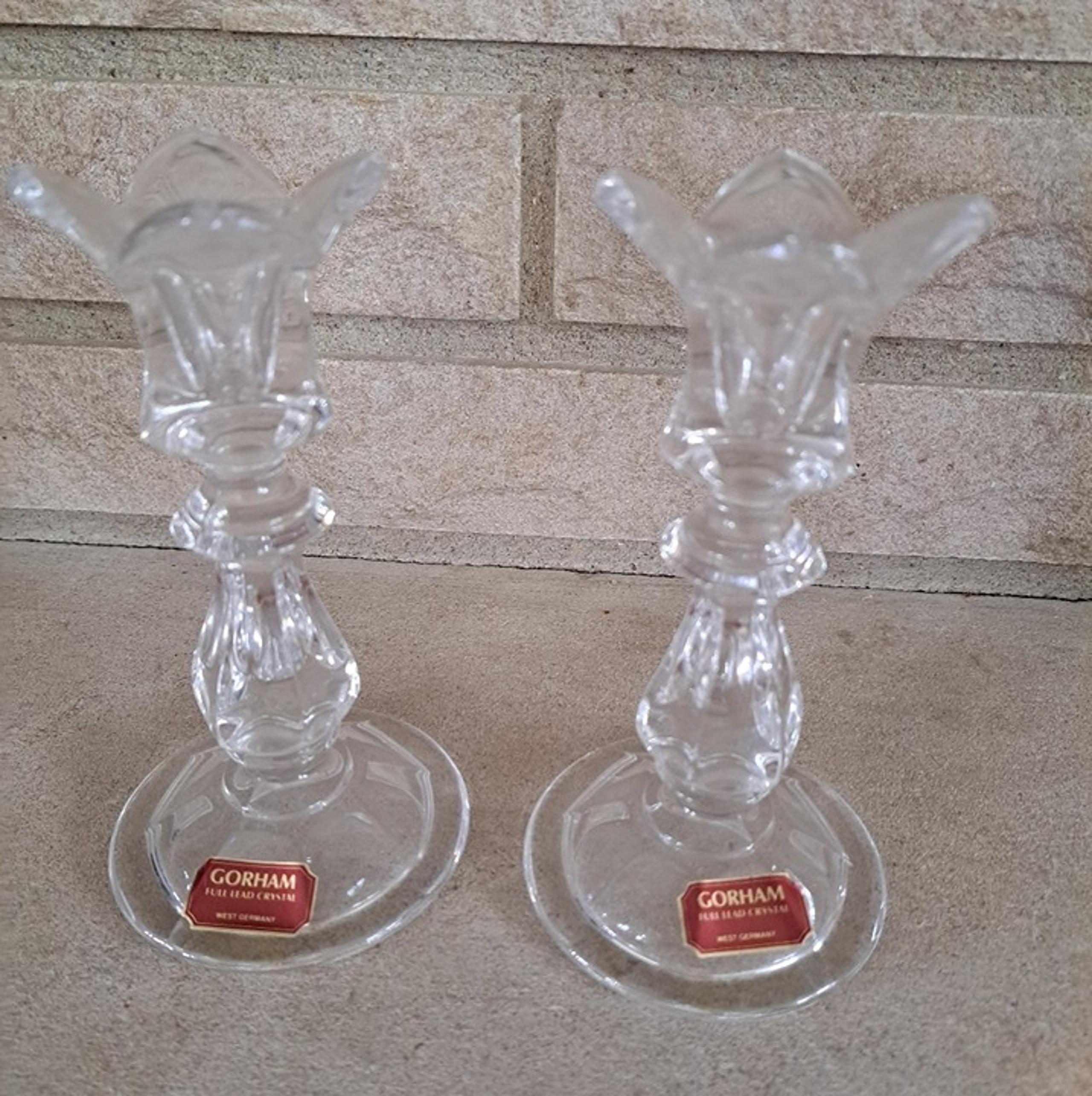 Vintage GORHAM Lead Crystal Tulip Candlestick Holders Pair 5.75" Tall Germany
