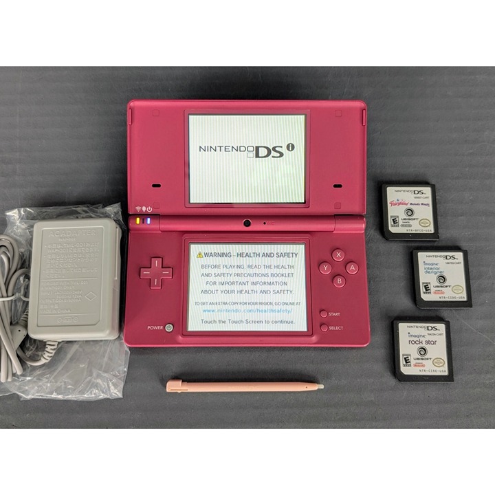 Nintendo DSi Pink Console TWL-001 w/Imagine Designer, Rock Star, Charger, Stylus