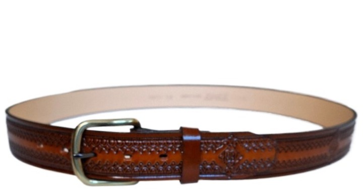 Men's Tooled Brown Casual Leather Belt 44 Made In USA NWOT