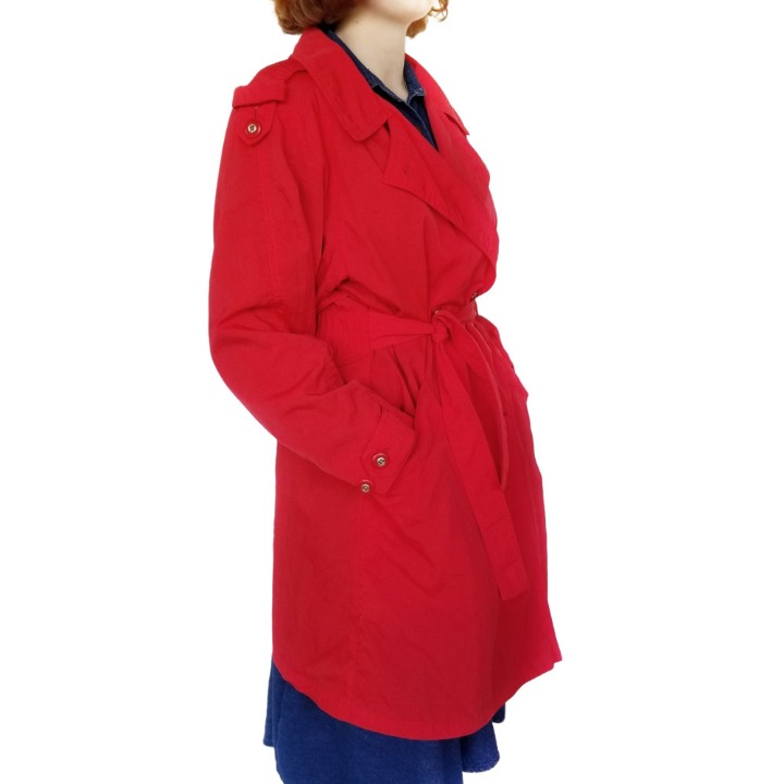 Vintage Red Windbreaker Trench Coat 80s Gallery Size 12 Large Extra Large L/XL