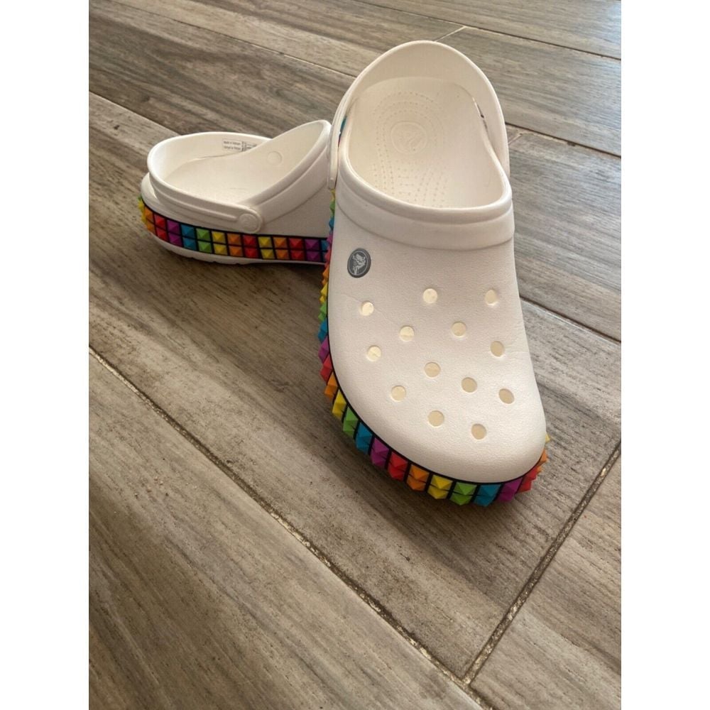 Unisex Crocs Crocband 3D Shapes Clog White/ Rainbow Studded Pride (M) 10/12 (W)