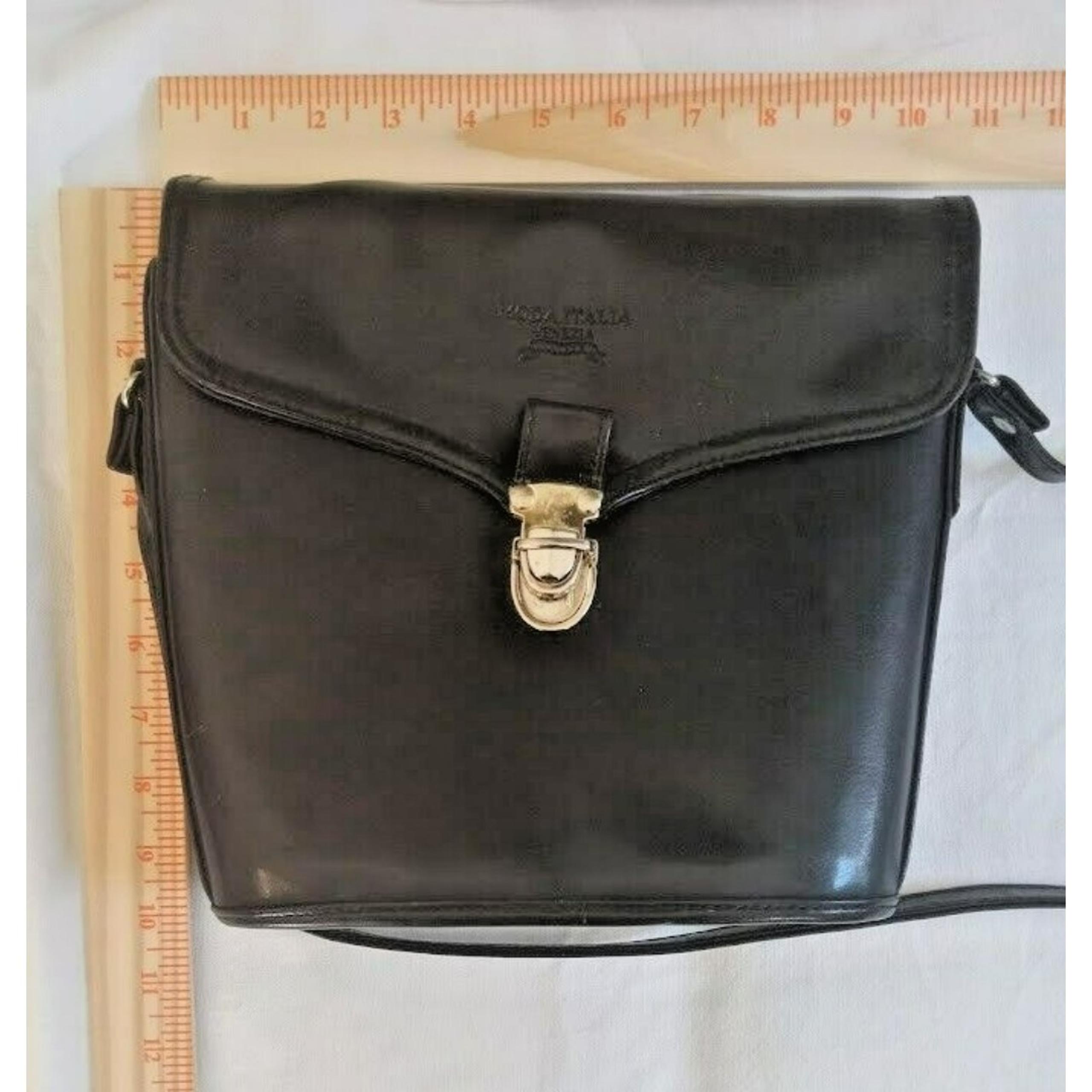 Vintage Moda Italia Venezia Black Leather Structured Handbag Shoulder Purse