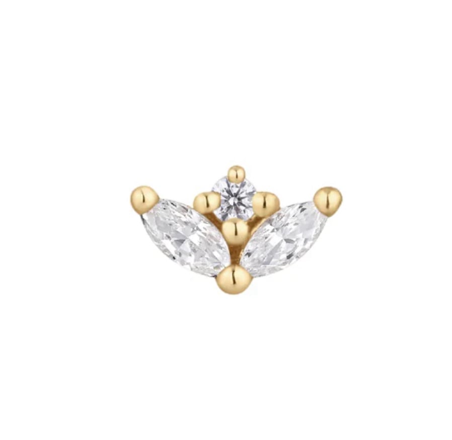 2 - Buddha Jewelry Organics 14k Yellow Gold PUR CZ Threadless End Earrings NEW