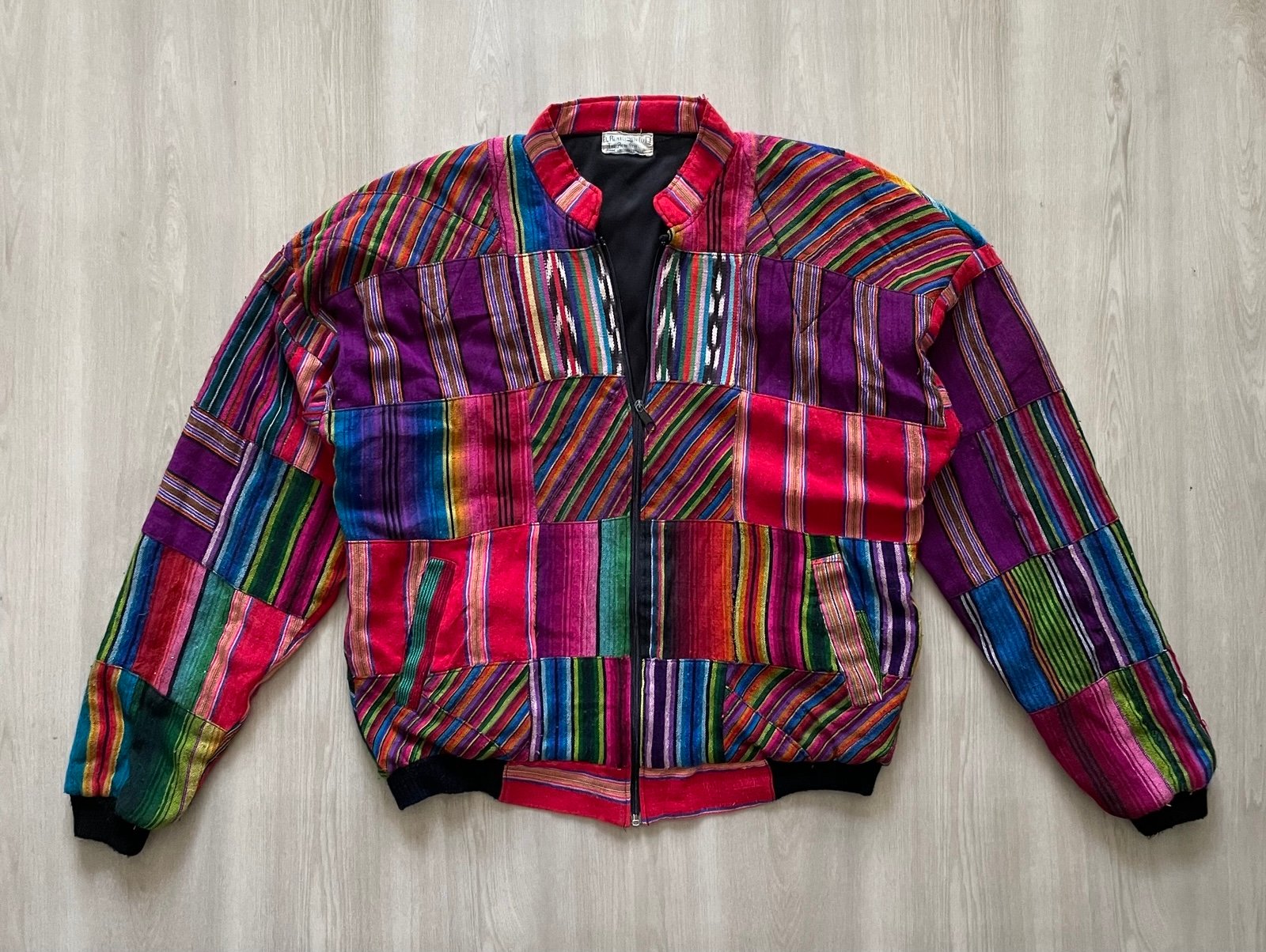Vintage 90s El Renacimiento Guatemalan Jacket Textile Patchwork Bomber Mens M-L