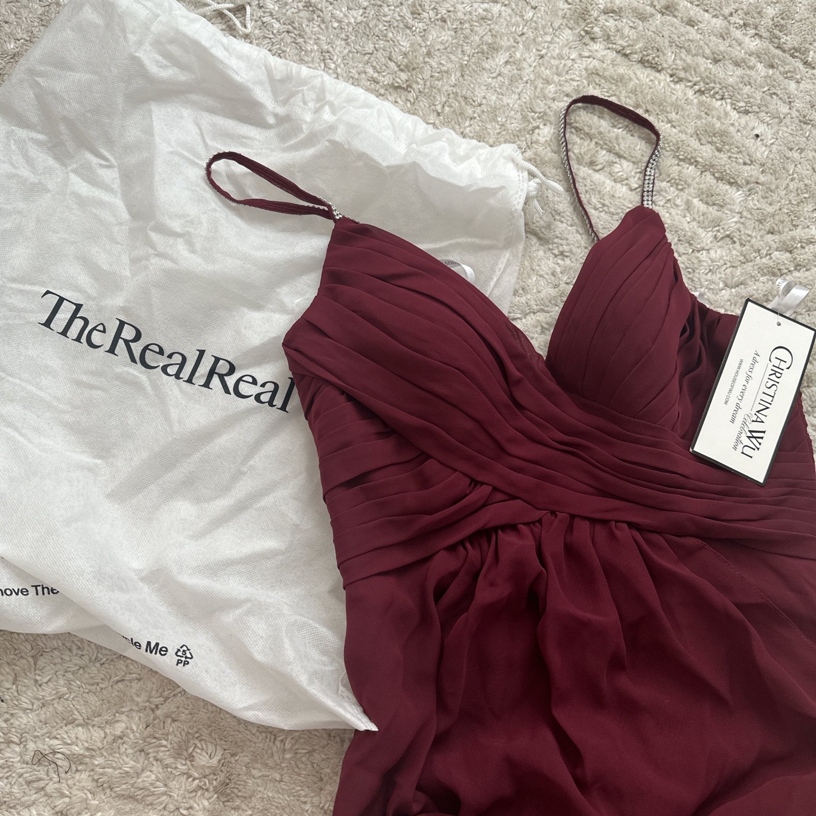 New Christina Wu collection Burgundy maxi dress with bling straps