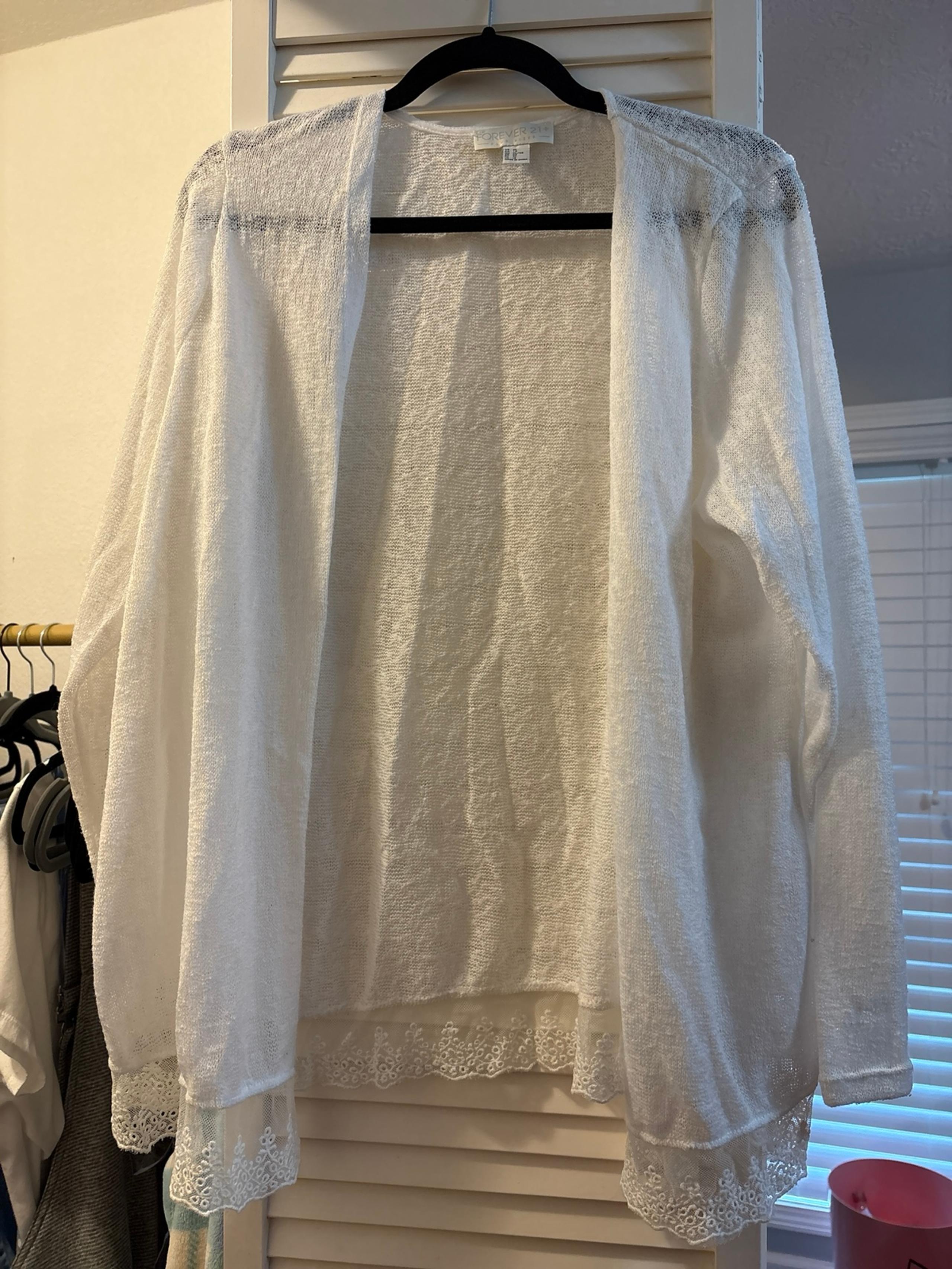 Forever 21 White Cardigan Duster Sweater XL