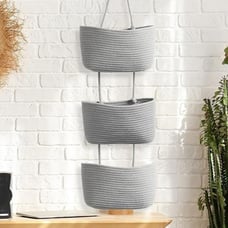 TeoKJ Over the Door Organizer, 3-Tier Woven Cotton Hanging Kitchen Baskets Stora