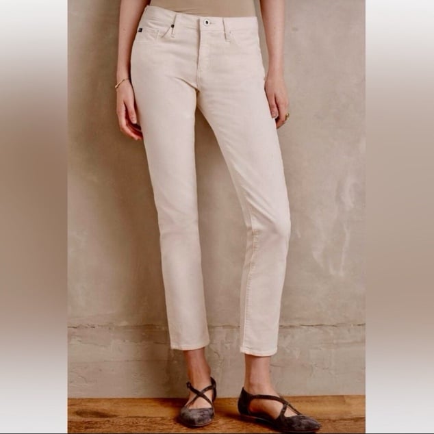 AG The Stevie Slim Straight Ankle Jeans Corduroy Cords Creme Ivory Stretch
